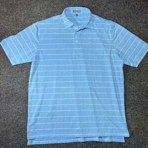 Peter Millar Summer Comfort Mens XL Blue Stripe  Pink Golf Polo Shirt